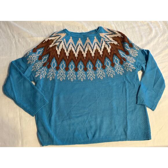 Women's Round-neck Loose Blue white browm Fashion Pullover Sweater winter skiing - Picture 1 of 6